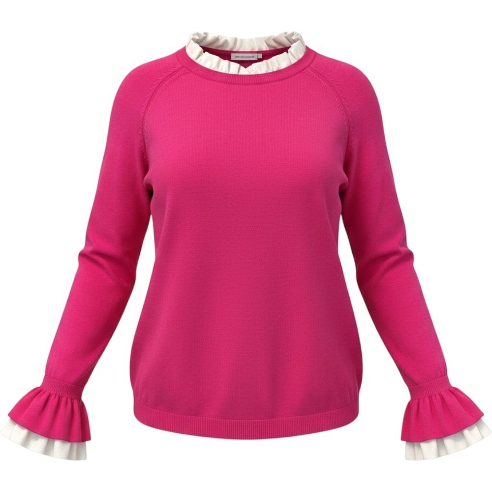 Talbots Woman Petites Pink Ruffle Trim Sweater 2XP Cotton Rayon CN2480 05/17